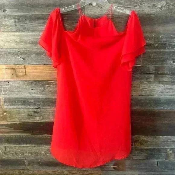 Impeccable Pig Red Cold Shoulder Dress Small - Picture 2 of 8